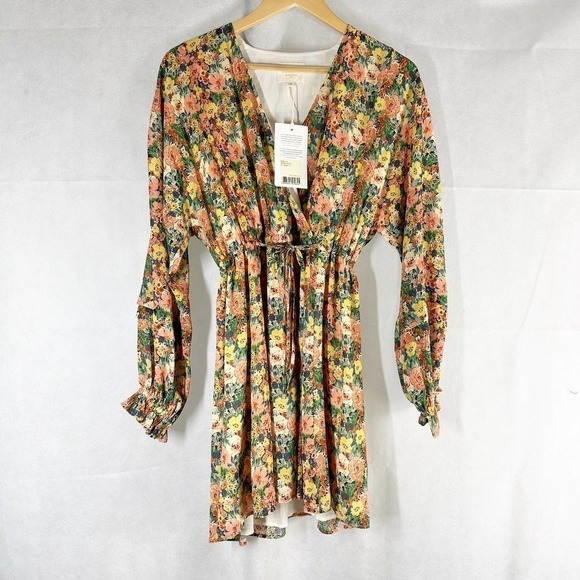 Sezane Pat Floral Long Sleeve Mini Dress Pastel Flowers Size US 4 - Picture 1 of 14